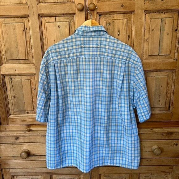 Duluth Trading Company XL Blue Plaid Short‎ Sleeve Button Front Shirt Collared - Picture 8 of 10